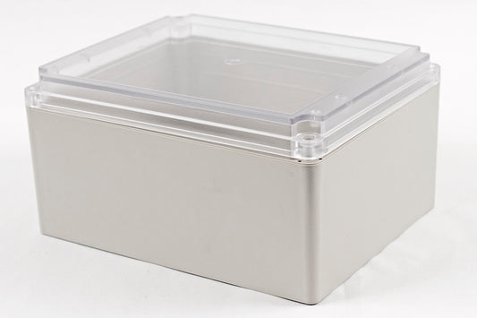 Hammond RP1635C IP65 Water-Tight Light Gray ABS Enclosure, Clear Polycarbonate Lid, 254 x 204 x 130mm.