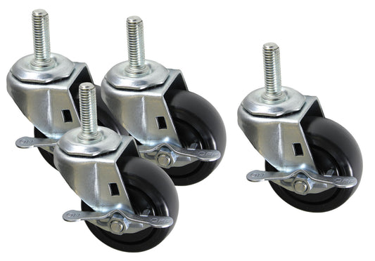 Hammond RRLDCASTER Light-Duty Locking Stem Caster Set, Four 3" Wheels, 800 lb Capacity, 1/2"-13 thread x 1.5" long Studs.