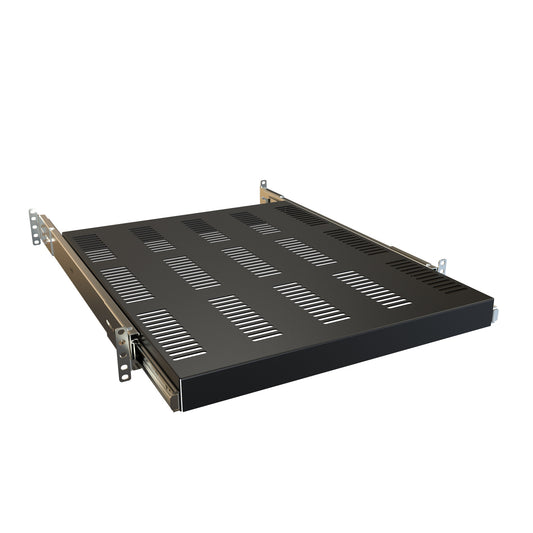 Hammond RSVS1921BK1 Vented Rack-Mount Sliding Shelf, 3U, 21.00" Deep, 20" Slide Travel, 114 lb Capacity, Black Steel.