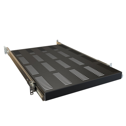 Hammond RSVS1926BK1 Vented Rack-Mount Sliding Shelf, 3U, 26.12" Deep, 26" Slide Travel, 94 lb Capacity, Black Steel.