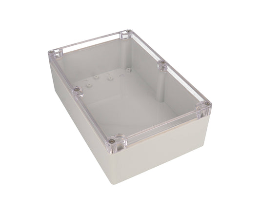 Hammond RZ0232C IP65 Water-Tight Light Gray Polycarbonate Enclosure, Clear Polycarbonate Lid, 222 x 146 x 75mm.