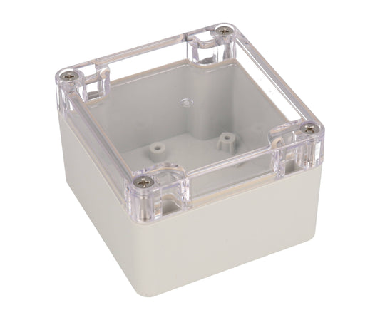 Hammond RZ0256C IP65 Water-Tight Light Gray Polycarbonate Enclosure, Clear Polycarbonate Lid, 82 x 80 x 55mm.