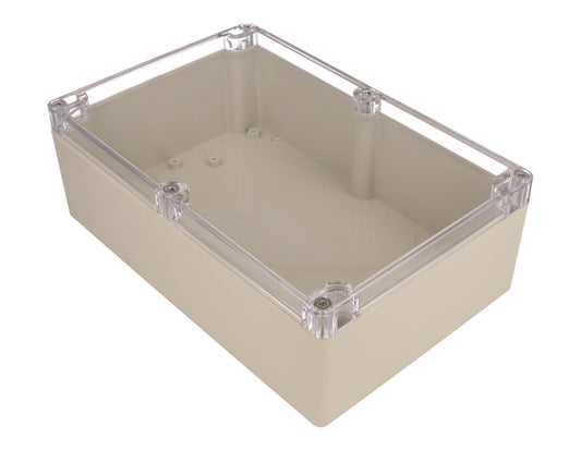 Hammond RZ0353C IP65 Water-Tight Beige ABS Enclosure, Clear Polycarbonate Lid, 222 x 146 x 75mm.