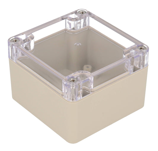 Hammond RZ0366C IP65 Water-Tight Beige ABS Enclosure, Clear Polycarbonate Lid, 82 x 80 x 55mm.