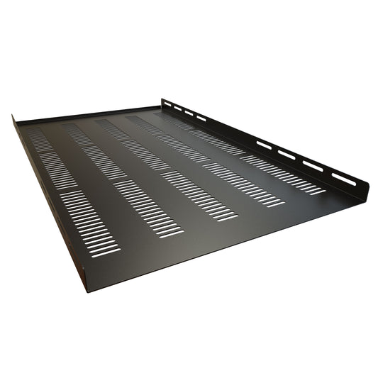 Hammond RZVS1931BK1 Vented Fixed Rack Shelf with Rear Up-Flange, 1.31" x 17.75" x 30.84", 170 lb Capacity, Black Steel.