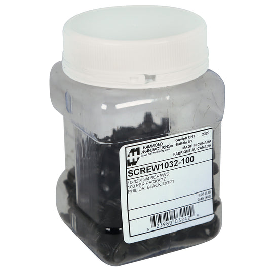 Hammond SCREW1032-100 10-32 Quadrex Phillips/Robertson Combo-Head Screws with Starter Tip and Nylon Washers, 100-Pack.