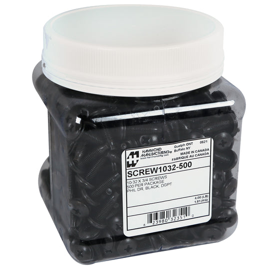 Hammond SCREW1032-500 10-32 3/4" Rackscrew with Pilot Point, with Nylon Washer, Black Finish, 500/Jar
