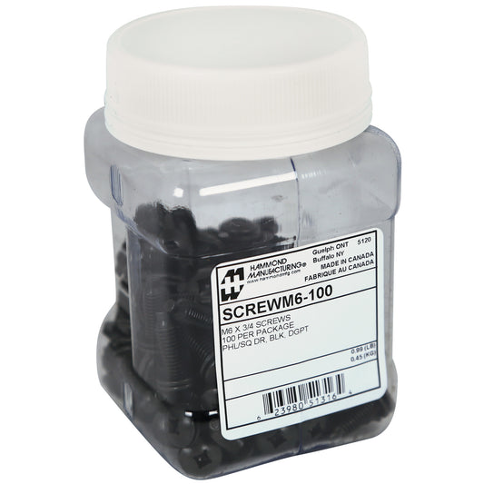 Hammond SCREWM6-100 M6 Quadrex Phillips/Robertson Combo-Head Screws with Starter Tip and Nylon Washers, 100-Pack.