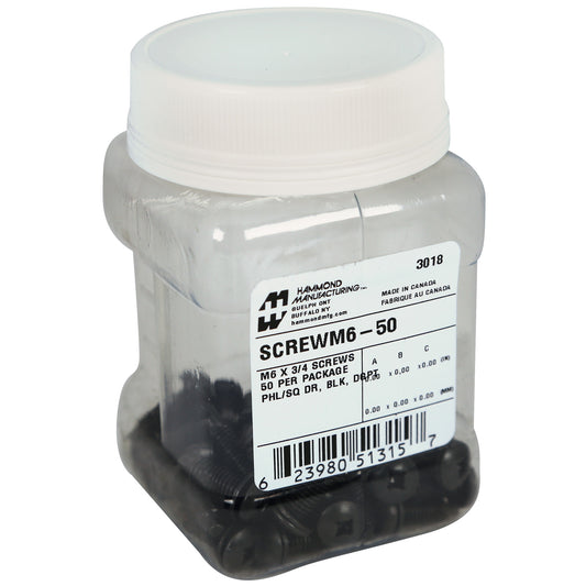 Hammond SCREWM6-50 M6 Quadrex Phillips/Robertson Combo-Head Screws with Starter Tip and Nylon Washers, 50-Pack.