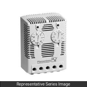 Hammond SKTD543 Twin Thermostat, N.O./N.O. Contacts, 32–140°F, IP20, 35mm DIN Rail Mount.