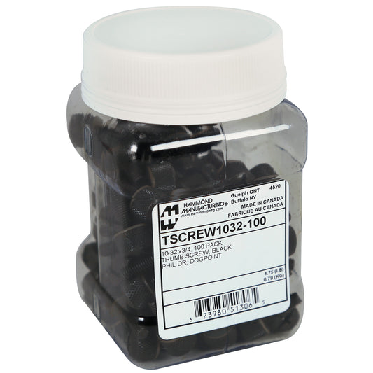 Hammond TSCREW1032-100 10-32 x 0.625" Slotted/Phillips Pan Head Steel Thumb Screws with Nylon Washers, Black Oxide, 100-Pack.