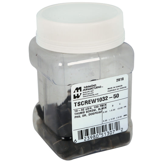 Hammond TSCREW1032-50 10-32 x 0.625" Slotted/Phillips Pan Head Steel Thumb Screws with Nylon Washers, Black Oxide, 50-Pack.