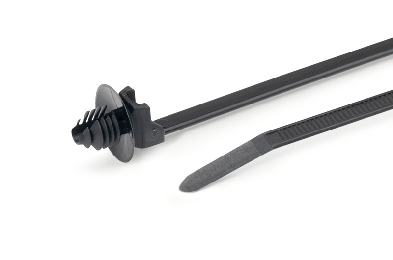 Hellermann Tyton 155-05800 1-Piece Cable Tie with Fir Tree Mount with Disc, 6.0"L, 0.26 - 0.28",  Mounting Hole, PA66HIRHS, Black, 1500/pkg